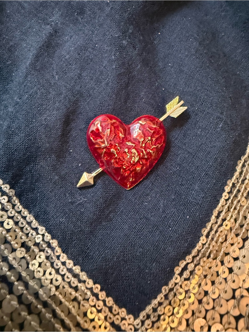 Vintage Red Lucite Heart & Arrow Brooch